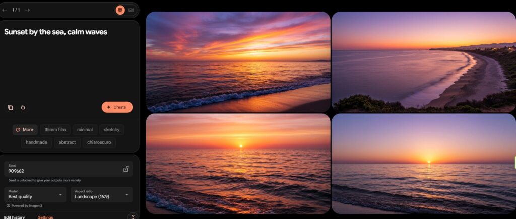 海辺の夕日、静かな波で生成した画像