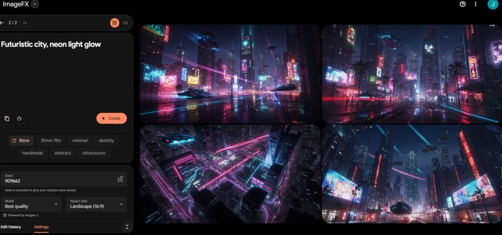 未来都市、ネオンライトの輝きで生成した画像