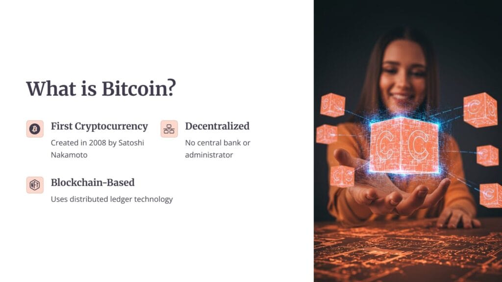 a woman holding a blockchain