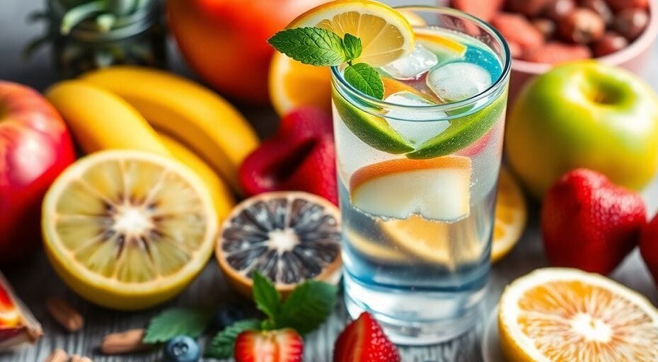 水と健康的なおやつのイメージ