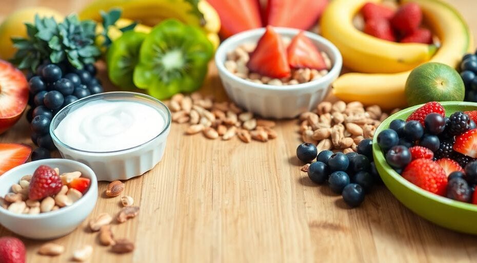 健康的なおやつの盛り付けが美しいテーブル