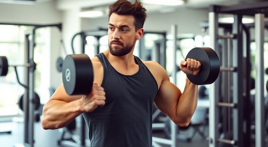 筋トレをする人、ジムでの努力と決意