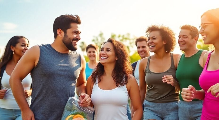 成功したダイエットのための仲間と活動する人々