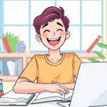 初心者が英語を学ぶ楽しい場面のイラスト