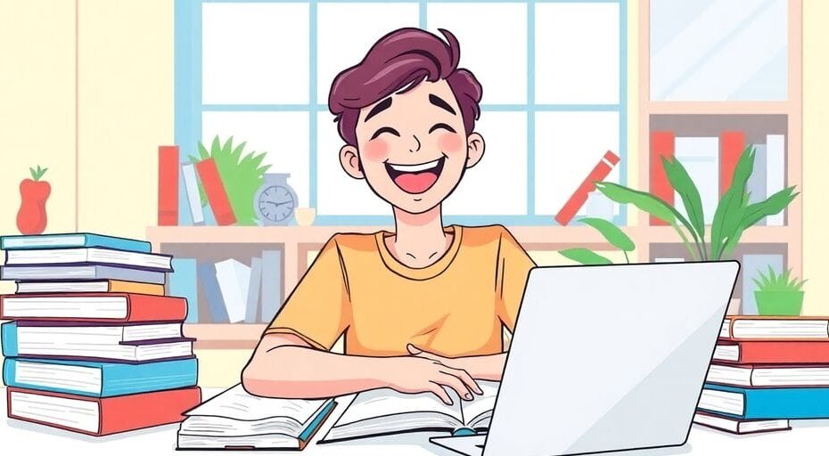 初心者が英語を学ぶ楽しい場面のイラスト