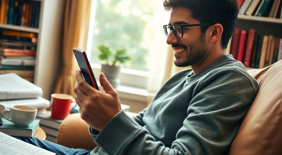 スマートフォンを使って語学を学ぶ人