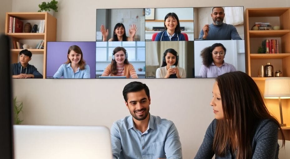 オンライン英会話の参加者たちが会話を楽しんでいる