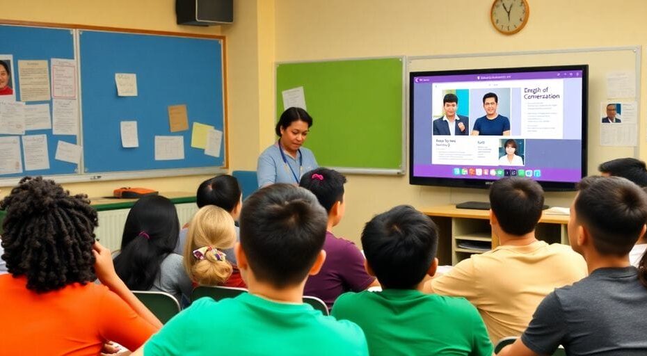 英会話教室とオンラインレッスンのシーン