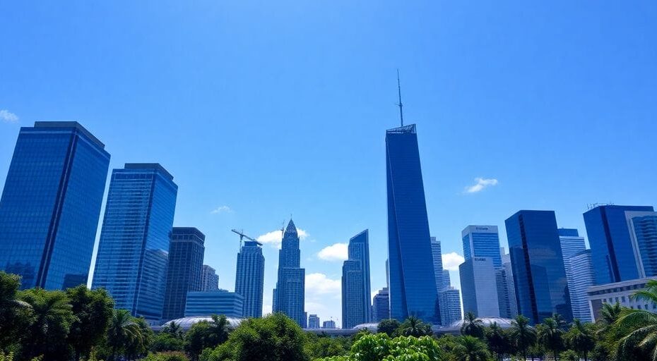 Financial district skyline symbolizing lifted sanctions on Tornado Cash.
