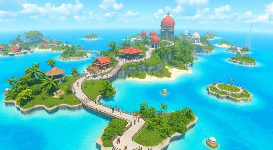 ツバルのメタバース風景と未来的な建築物