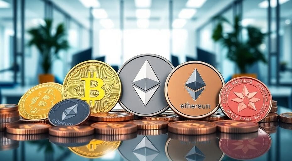 米国企業と暗号通貨のビジュアル要素を強調