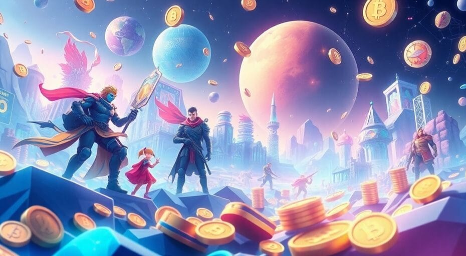 ゲームと暗号通貨の融合を描く画像