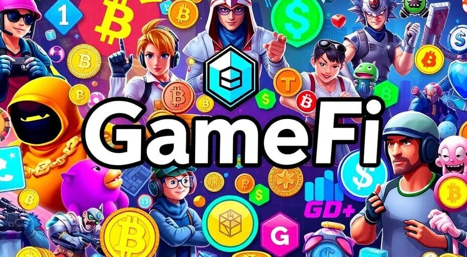 ゲームファイのキャラクターとデジタル通貨のコラージュ