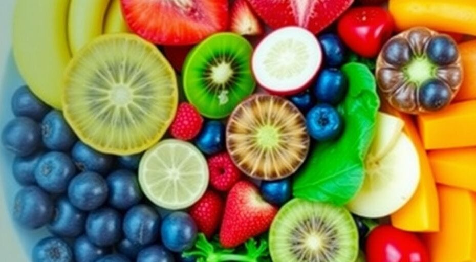 新鮮な果物と野菜のカラフルな盛り付け