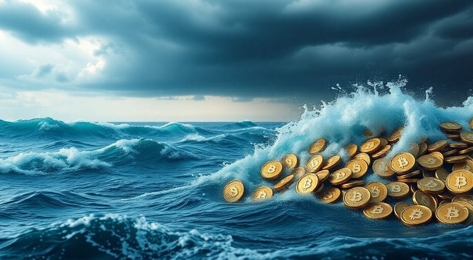 暗号通貨の波乱のある海と嵐の空