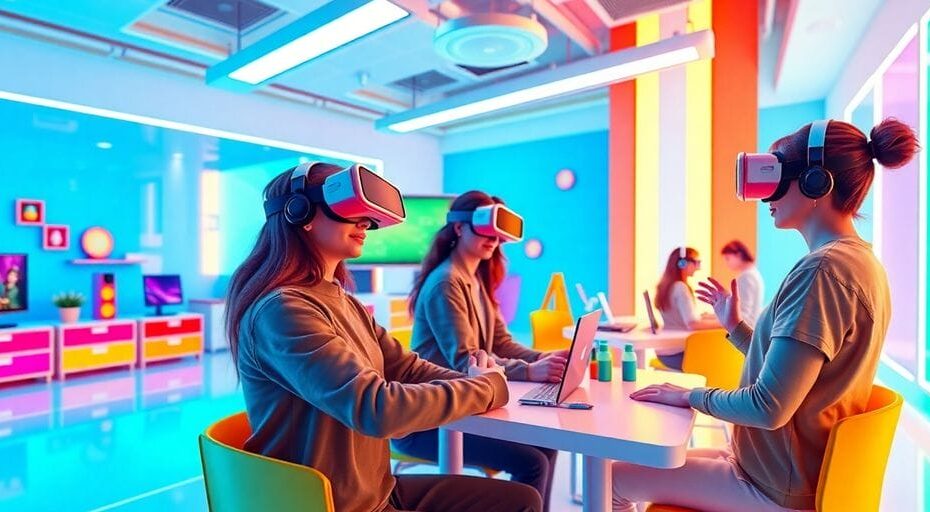 メタバースの教室で学ぶ学生たちの様子