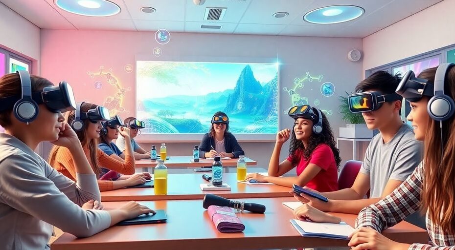 メタバースで学ぶ多様な学生たちのシーン