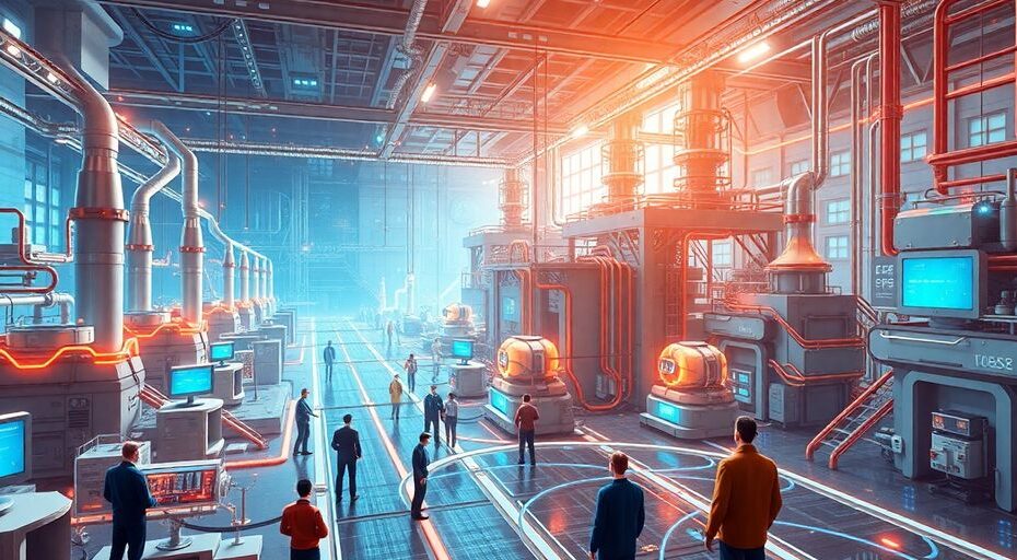 未来的な産業メタバースの風景とデジタル要素