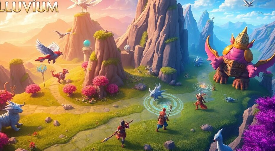 イラストで描かれたファンタジーゲームの世界