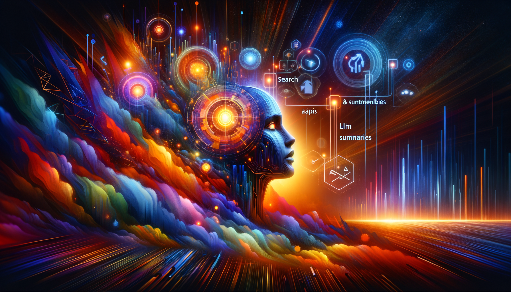 Eye-catching visual of Bing Search APIs, LLM-generated summaries, August shutdown
 and  AI technology vibes