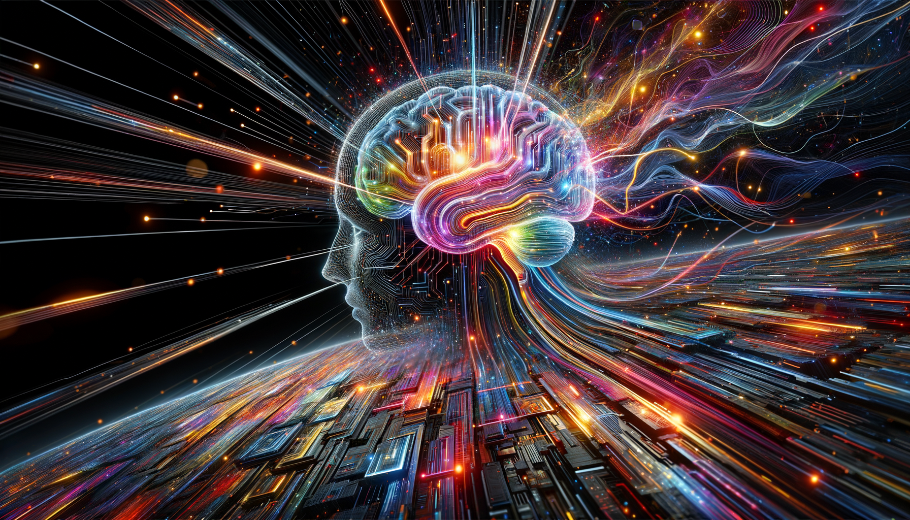 Eye-catching visual of large language models, AI-generated code, AI-assisted code reviews and AI technology vibes