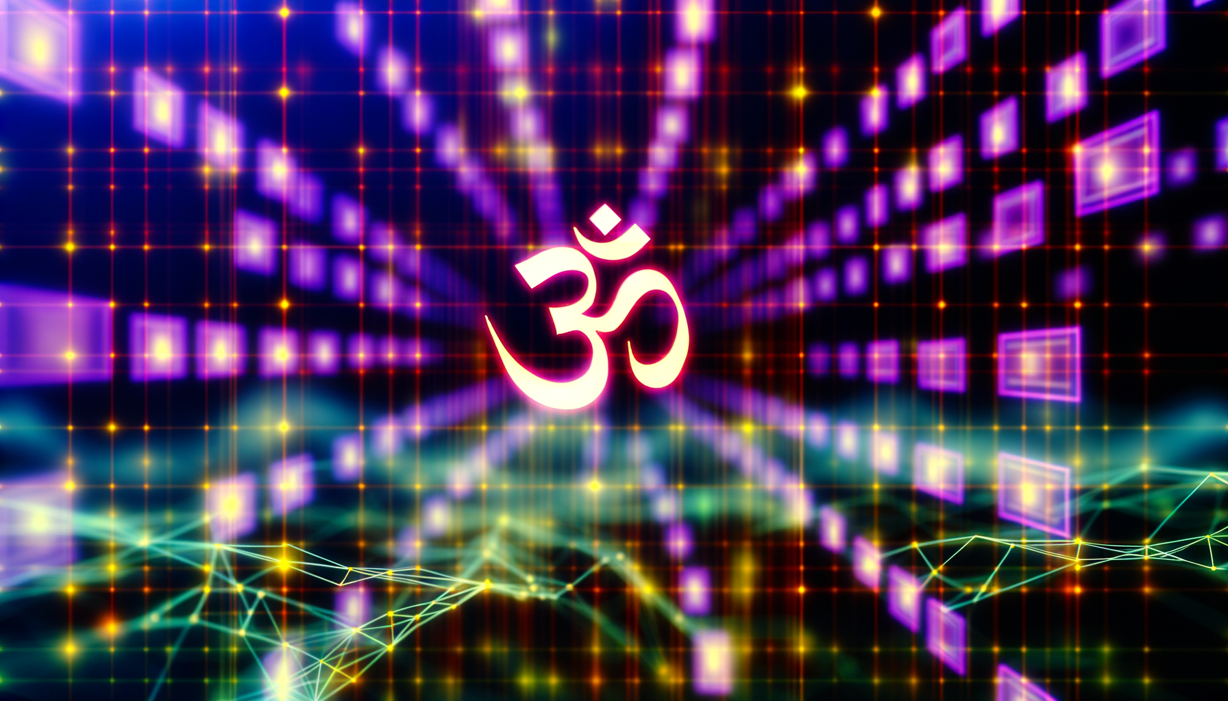 MANTRA OM technology and blockchain network illustration