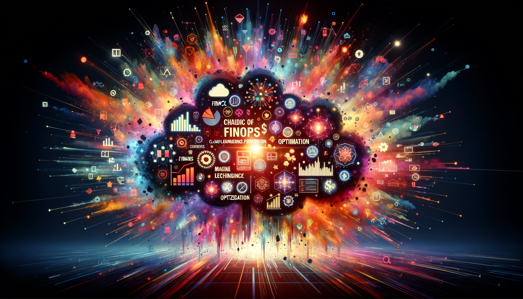 Eye-catching visual of cloud spending, finops, cloud cost optimization
and AI technology vibes