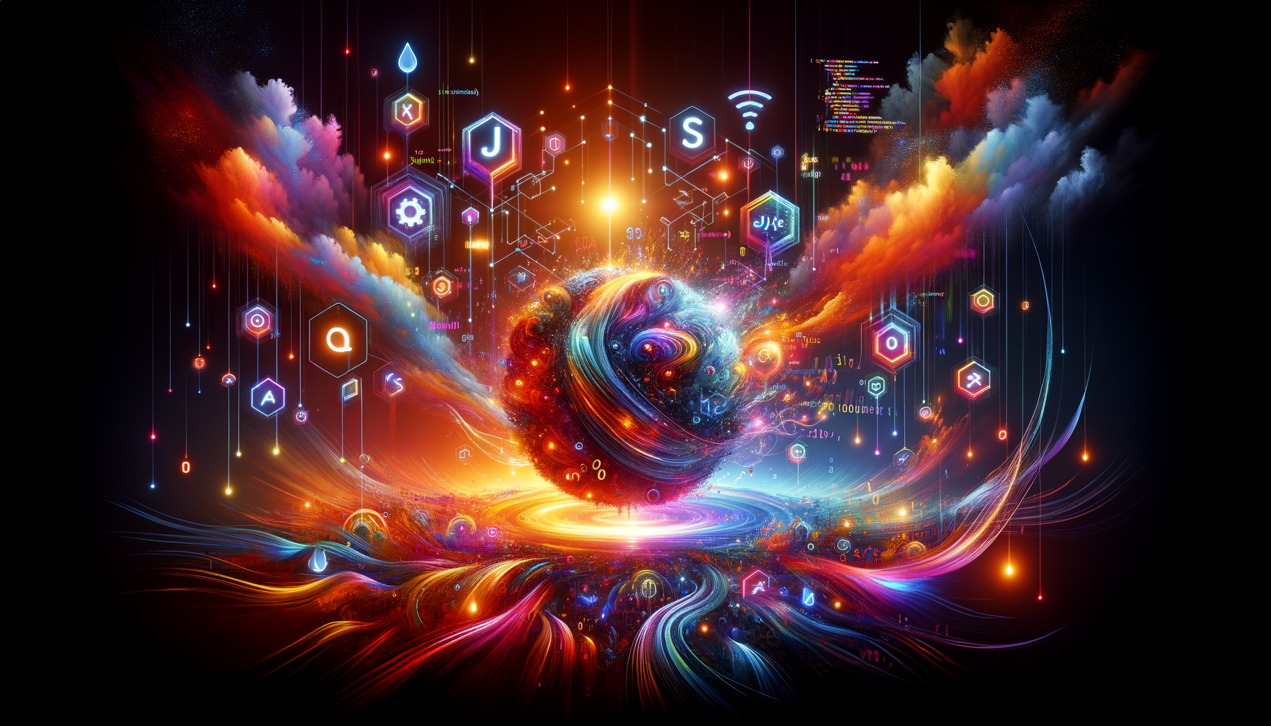 Eye-catching visual of JavaScript, Angular 20, AI and AI technology vibes