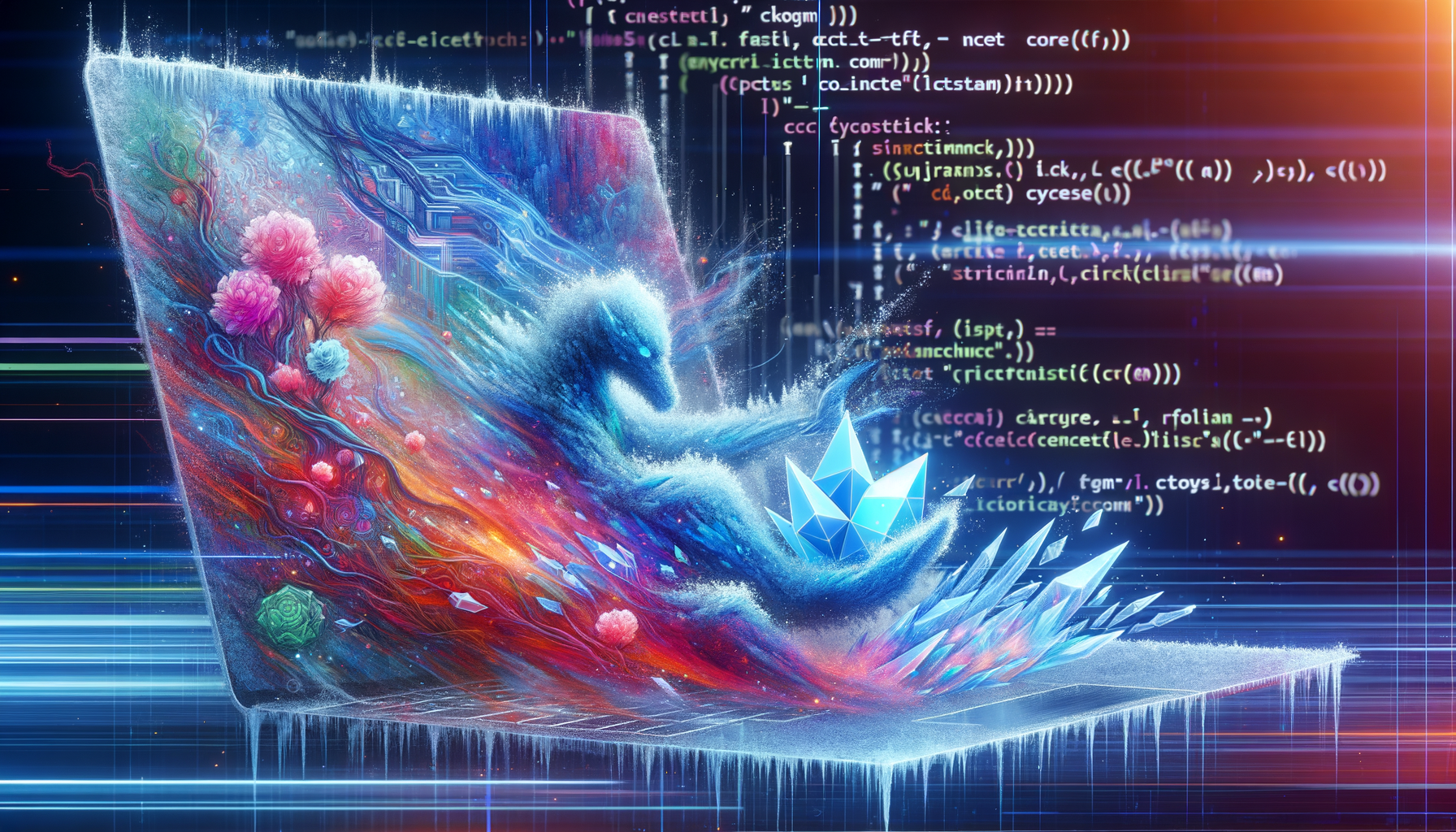 Eye-catching visual of frozen collections, C#, .NET Core
and AI technology vibes