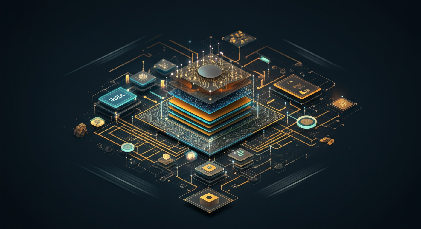 BlackRock USD Institutional Digital Liquidity Fund BUIDL technology and blockchain network illustration