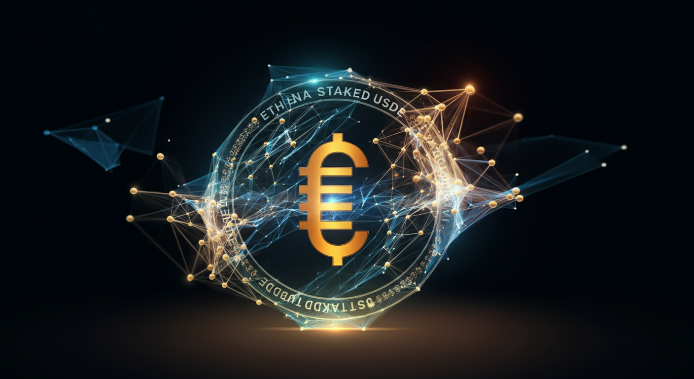 Ethena Staked USDe SUSDE technology and blockchain network illustration