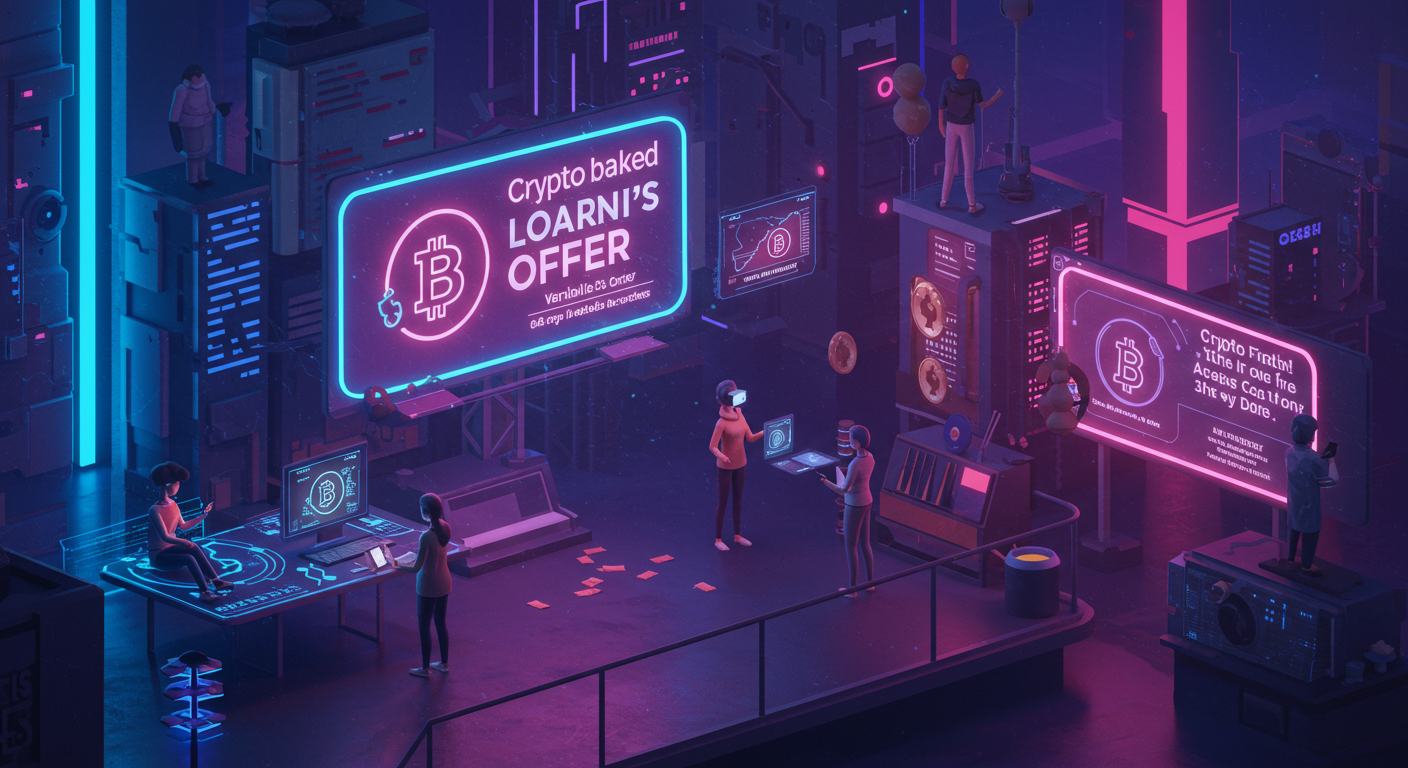 Eye-catching visual of crypto-backed loans, non-custodial lending, gasless crypto
and Metaverse vibes