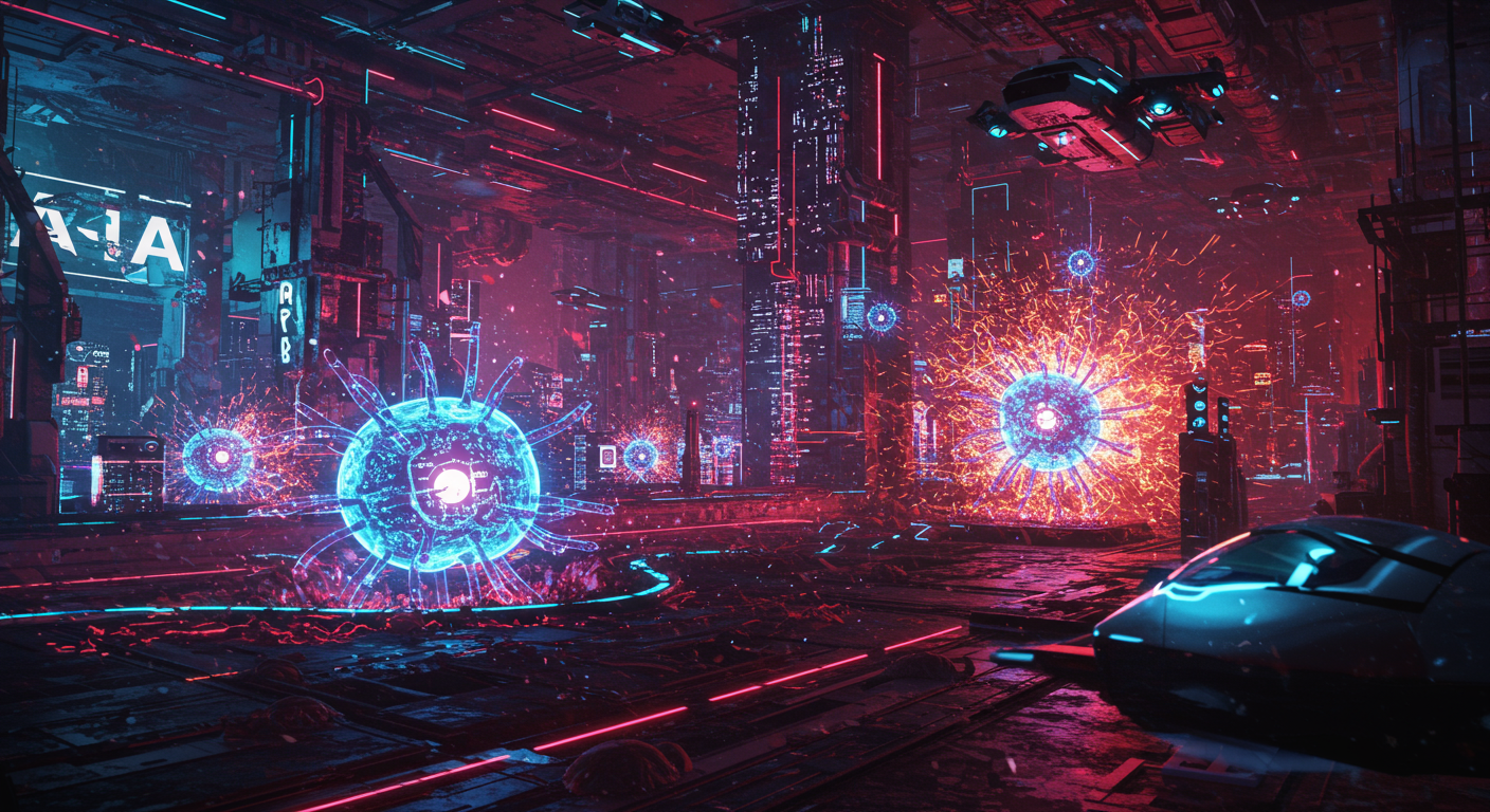 Eye-catching visual of AI agents, agent communication protocol, Model Context Protocol and AI technology vibes