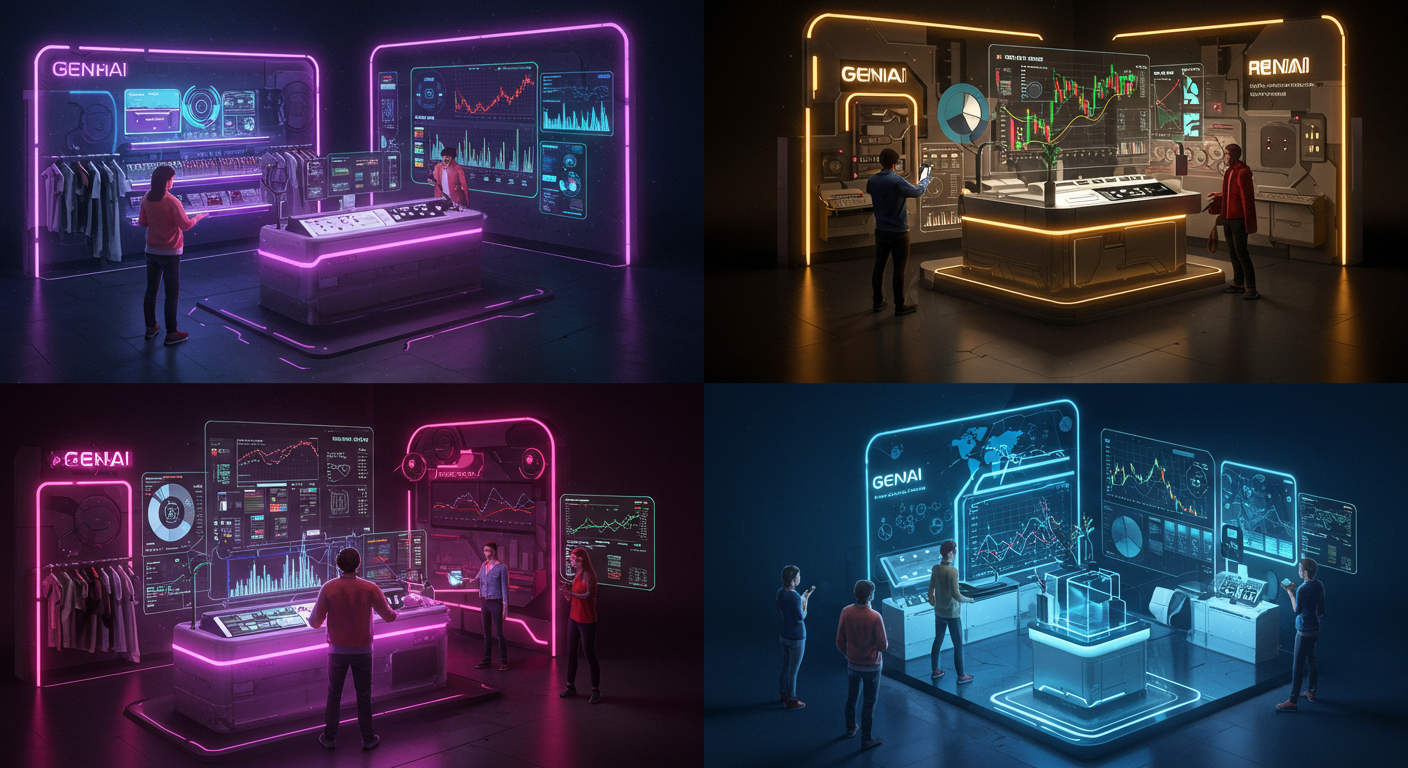 Eye-catching visual of genAI, retail, finance
and AI technology vibes