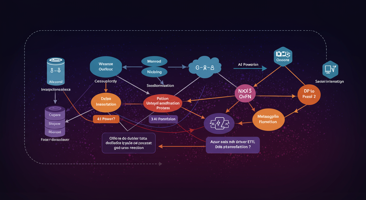 Eye-catching visual of Azure Data Factory, ETL framework, metadata-driven
 and  AI technology vibes