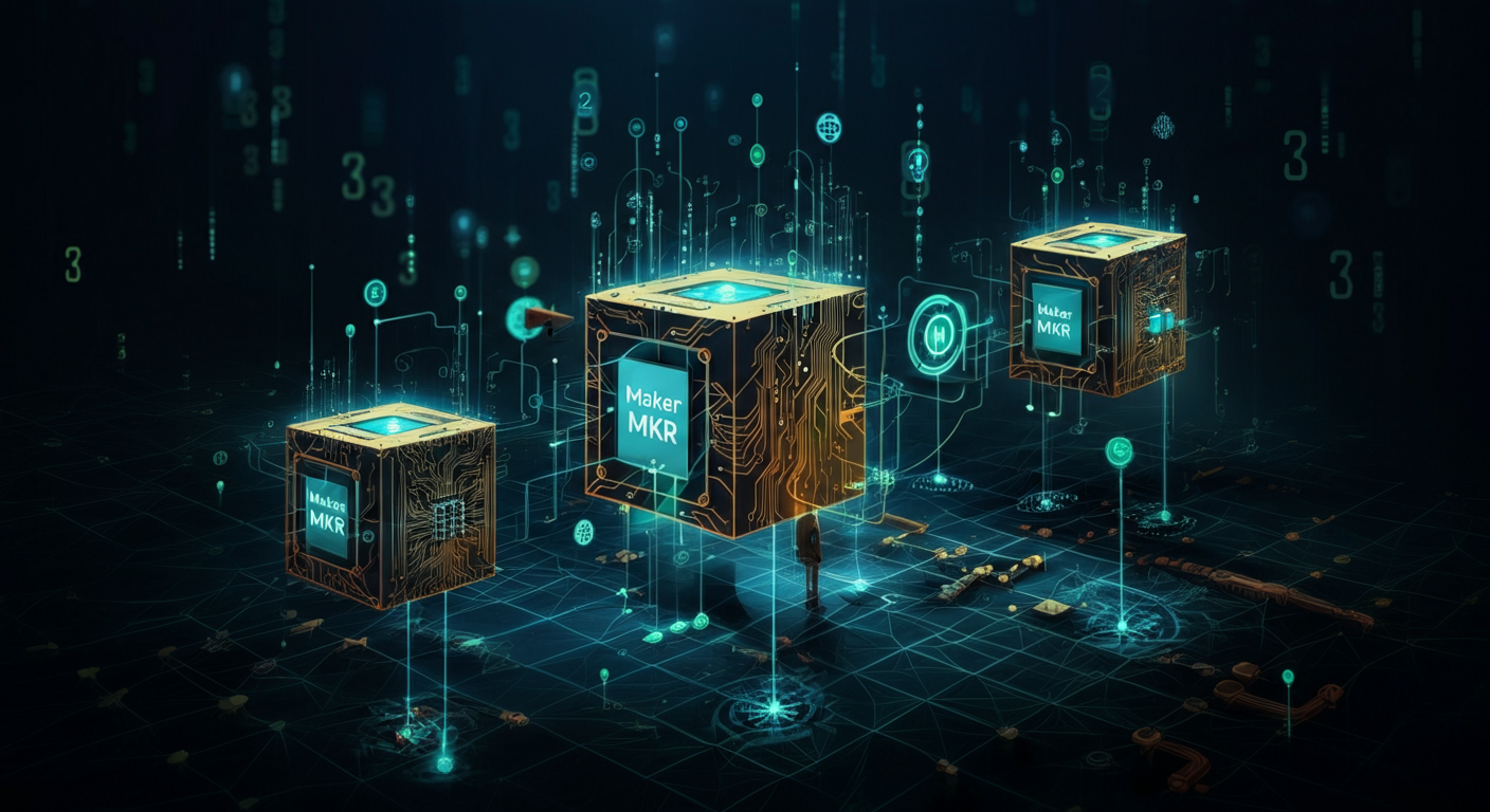 Maker MKR technology and blockchain network illustration