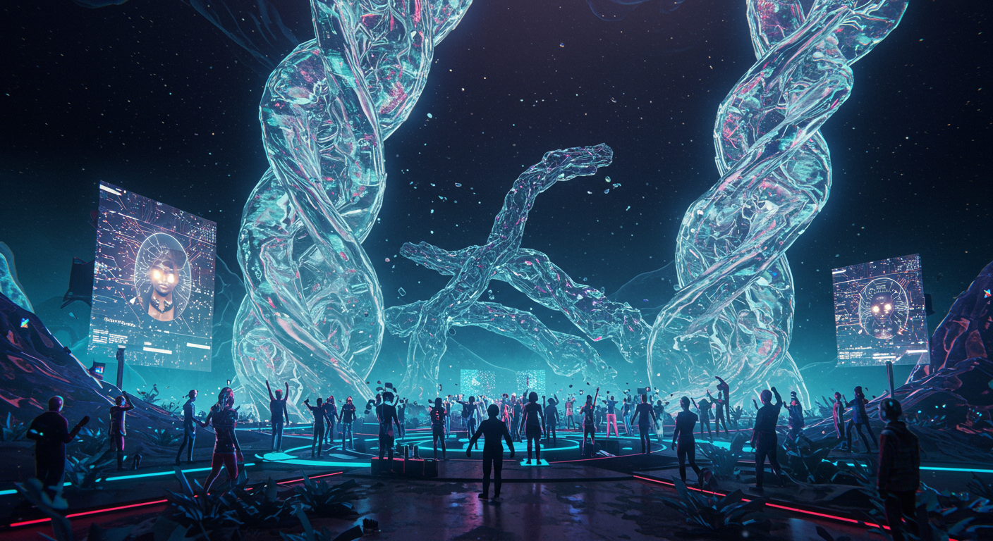 Eye-catching visual of Sogni AI, mainnet launch, decentralized AI
and Metaverse vibes