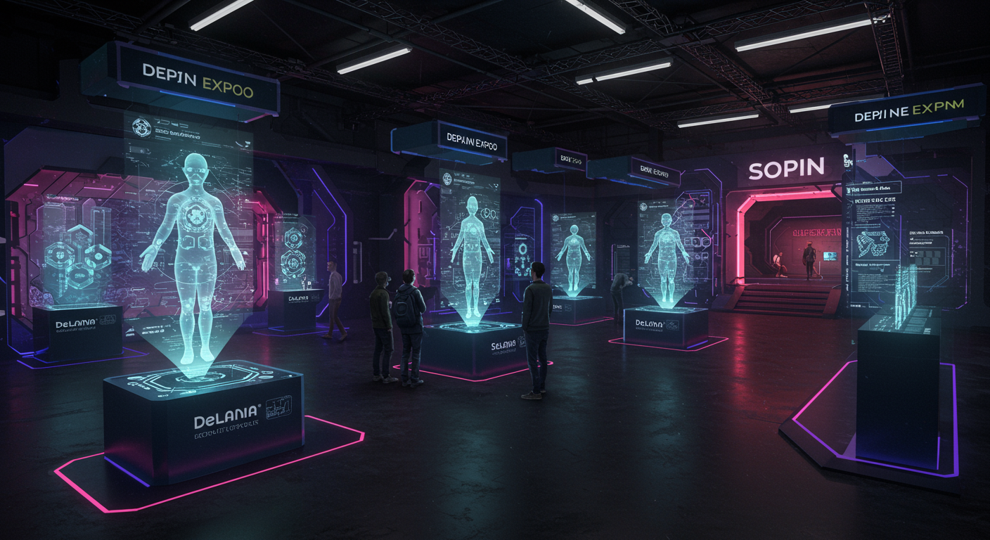 Eye-catching visual of DePIN Expo, Solana, blockchain and Metaverse vibes