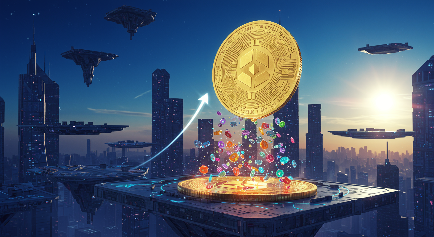 Eye-catching visual of crypto, target price, rewards and Web3/metaverse vibes