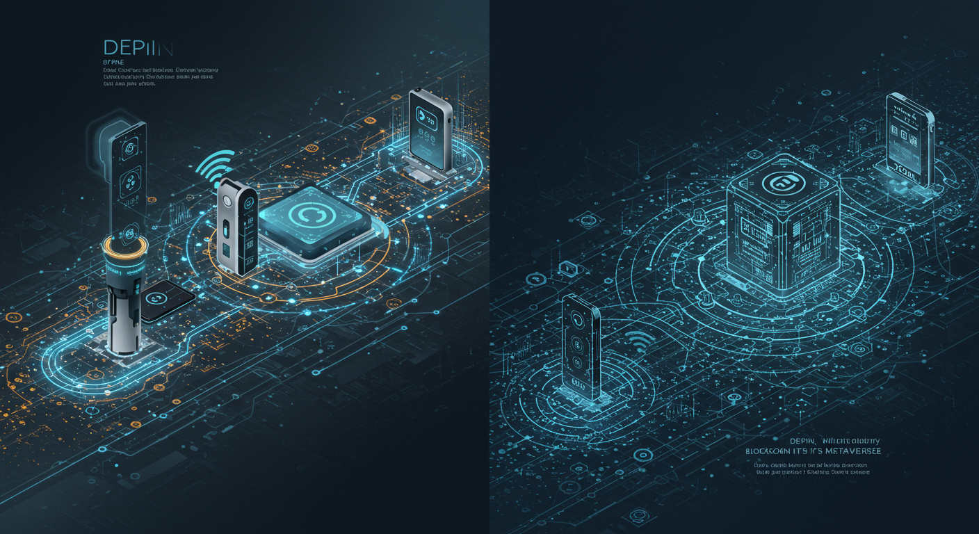 DePIN, IoTeX, blockchain-IoT technology and blockchain network illustration