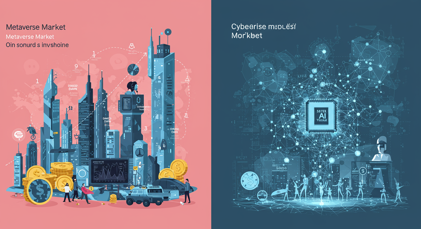 メタバース市場規模の推移(過去→現在) technology and blockchain network illustration