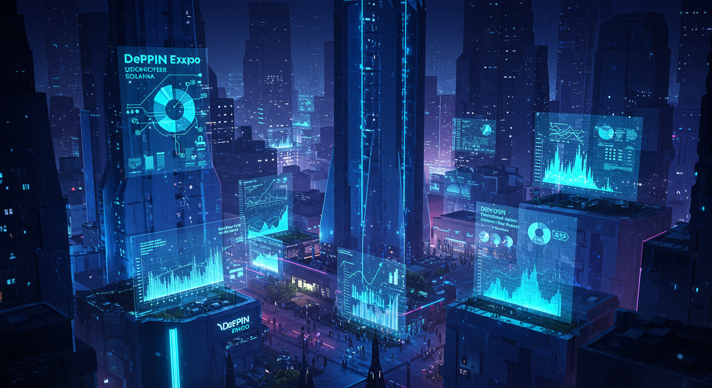 Future potential of DePIN Expo, Solana, blockchain represented visually