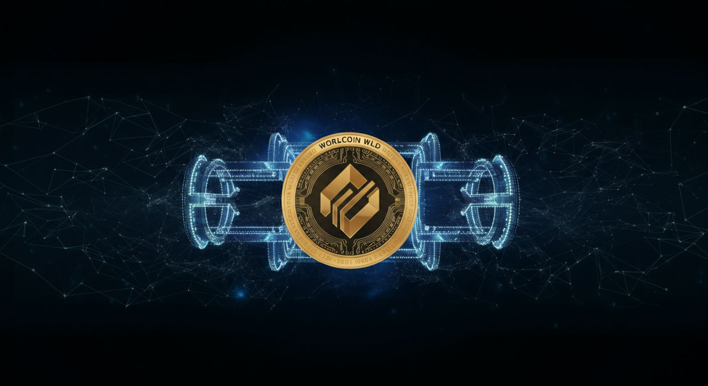 Worldcoin WLD technology and blockchain network illustration