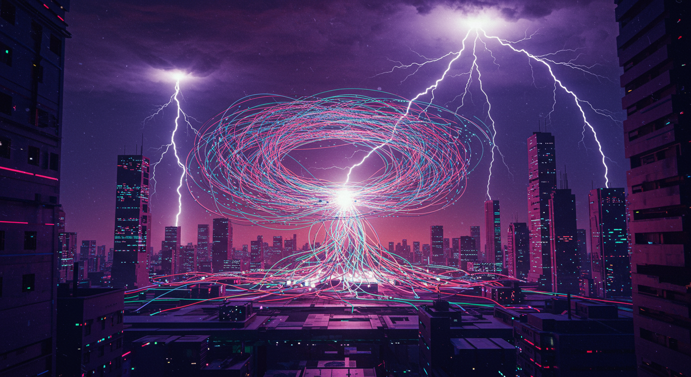 Eye-catching visual of generative AI, infrastructure as code, AI-generated IaC
and AI technology vibes