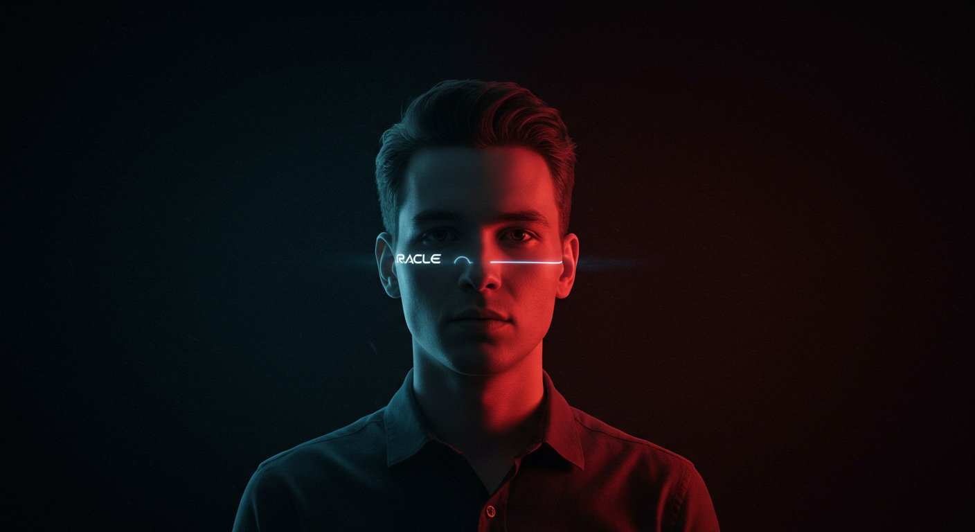 Eye-catching visual of Oracle, cloud business, mystery customer
and AI technology vibes