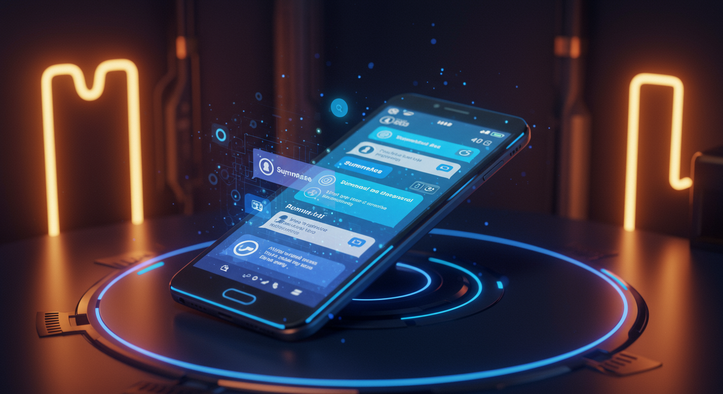 Eye-catching visual of WhatsApp, AI, Summaries
and AI technology vibes