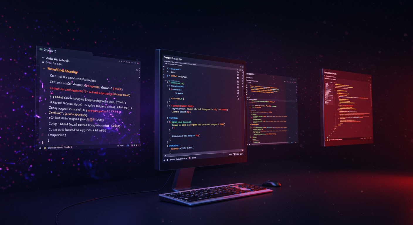 Eye-catching visual of C++ Code Analysis, warning suppression, Visual Studio
and AI technology vibes