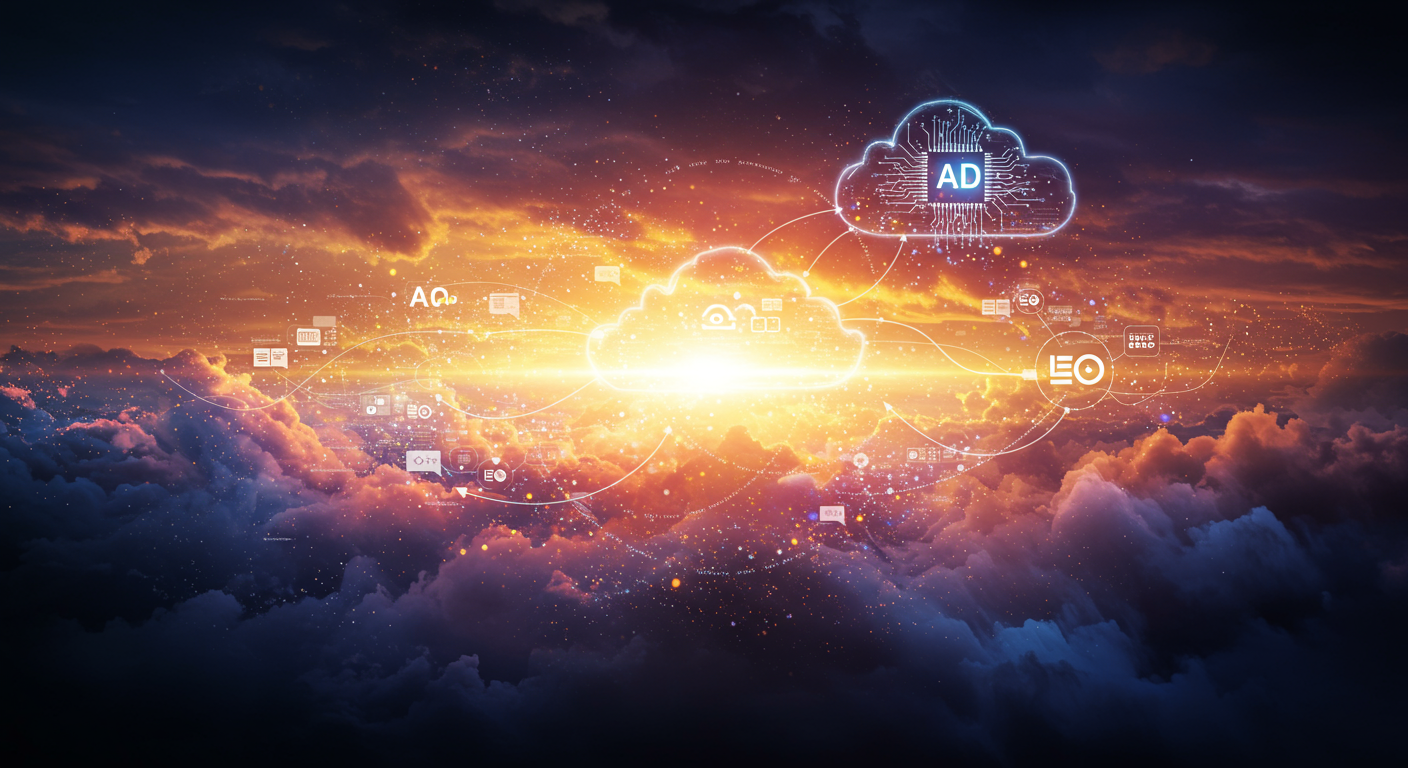 Eye-catching visual of multicloud, genAI, AIOps and AI technology vibes
