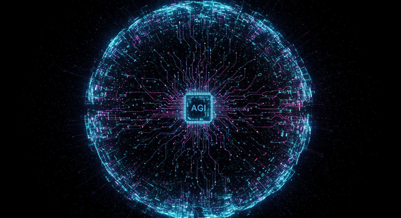 Eye-catching visual of AGI (Artificial General Intelligence) and AI technology vibes