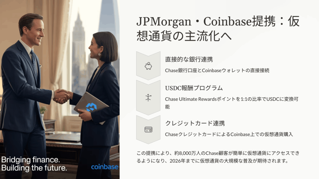 JP Morgan・Coinbase提携:仮想通貨採用を加速させる画期的な提携